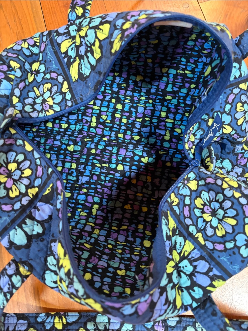Vera Bradley Navy Quilted Floral Duffel Weekender Bag - Picture 12 of 13